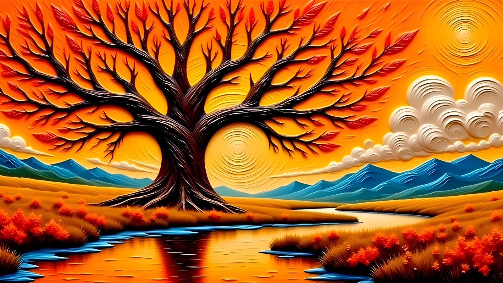 Maple Tree of Life in Impasto Style