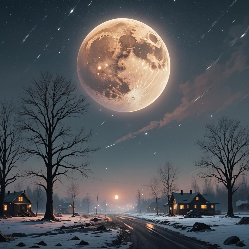 Magical Moon Orbiting with Sparkles in Ethereal Night Sky