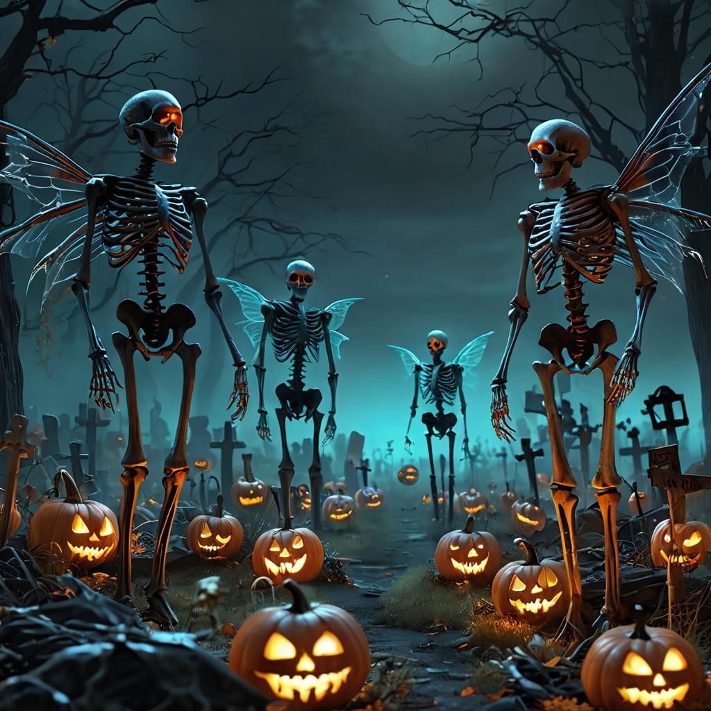 Fairies dressed as 
Spooky, scary skeletons
Send shivers dow...