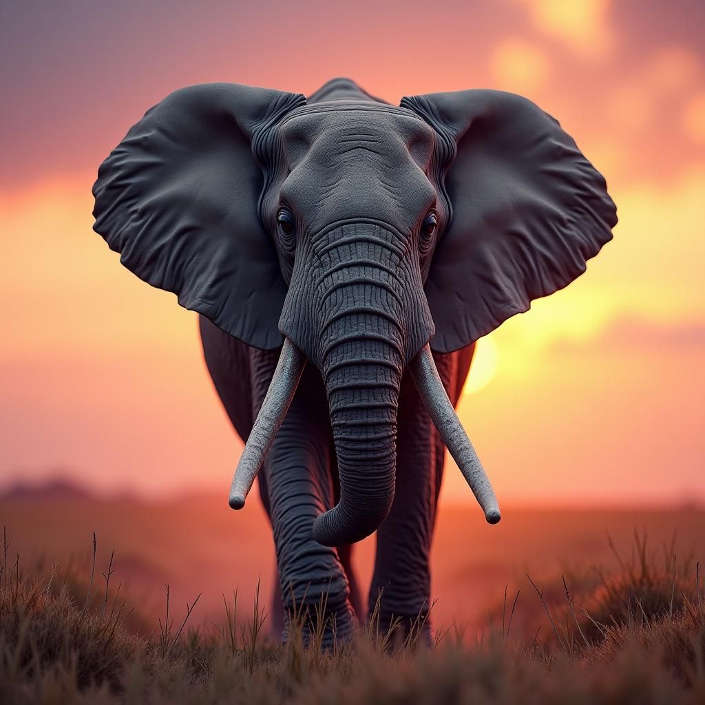 Aggressive Elephant on the Savannah: Detailed Matte Painting