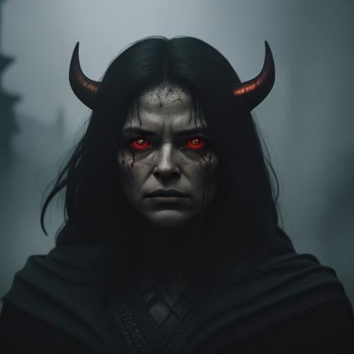 Demonic Woman Portrait in Cinematic Golden Hour Lighting