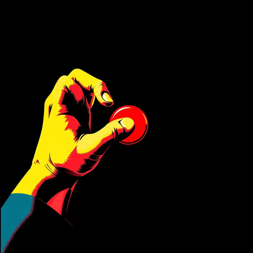Pop Art Red Button Warning in Triadic Colors