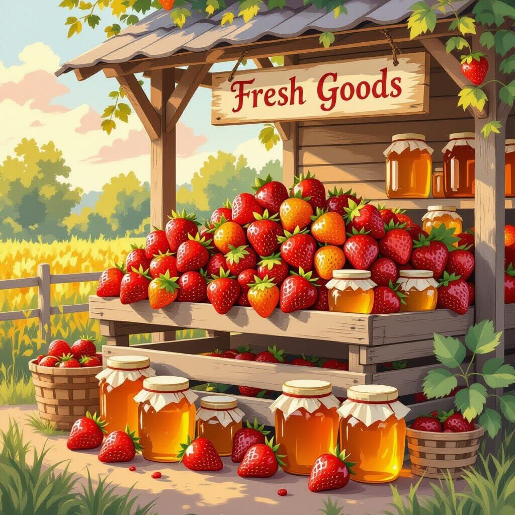 Strawberry Farmstand in Painterly Style