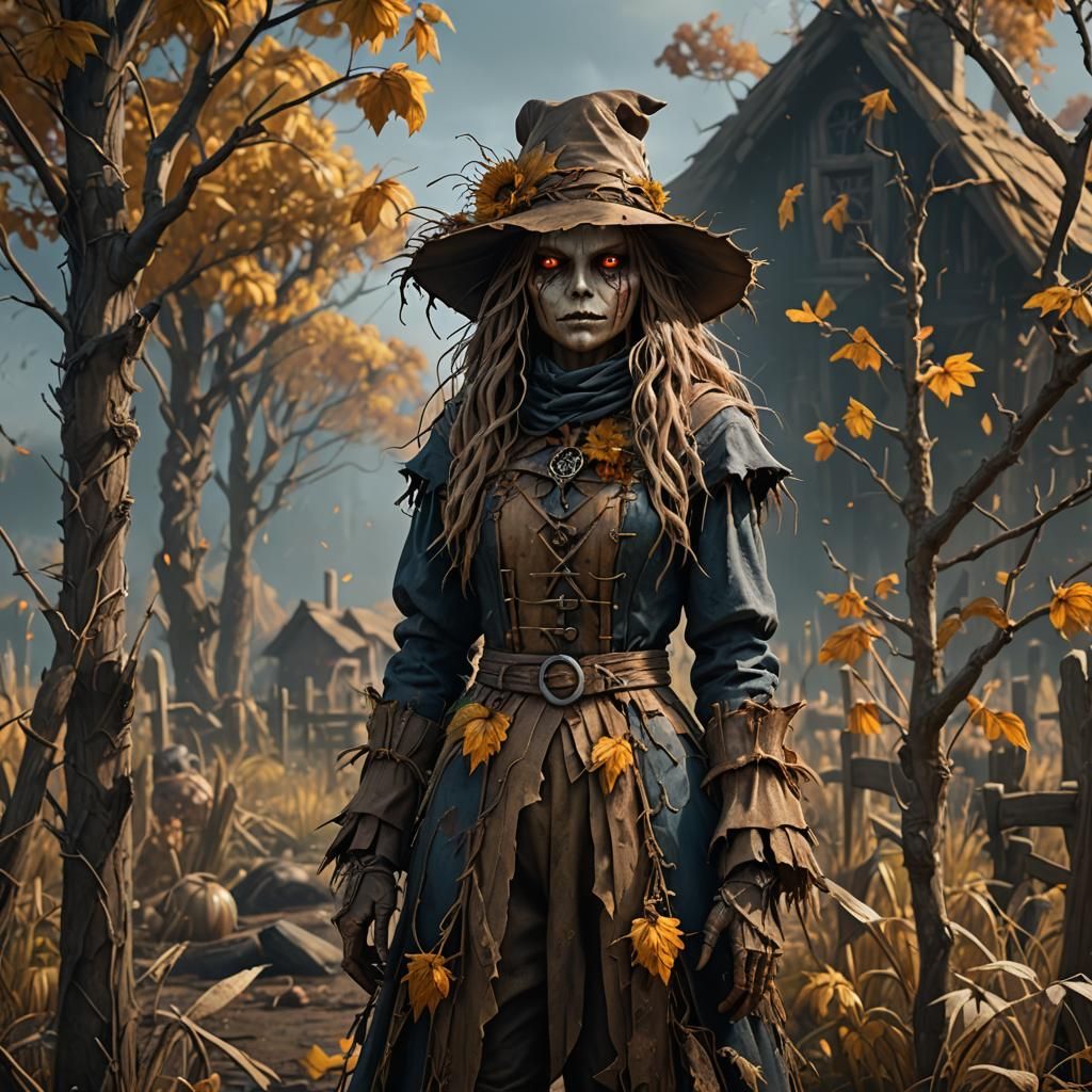 Kind Scarecrow Girl in Detailed Matte Painting