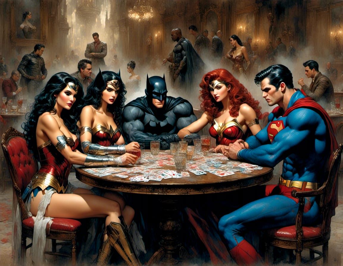 Justice League Poker Night in Dark Fantasy Style