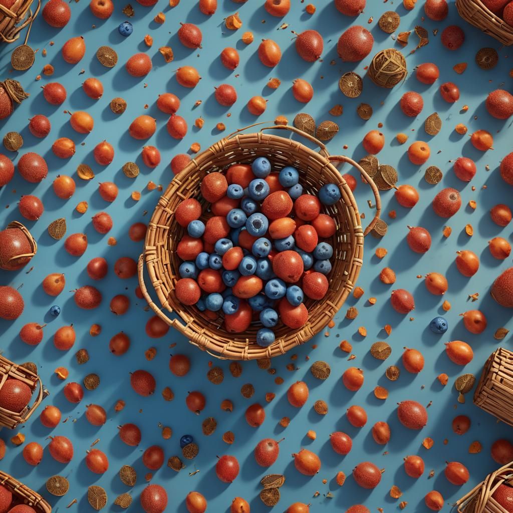 Red Kiwi Falls into Basket: Fantasy Concept Art