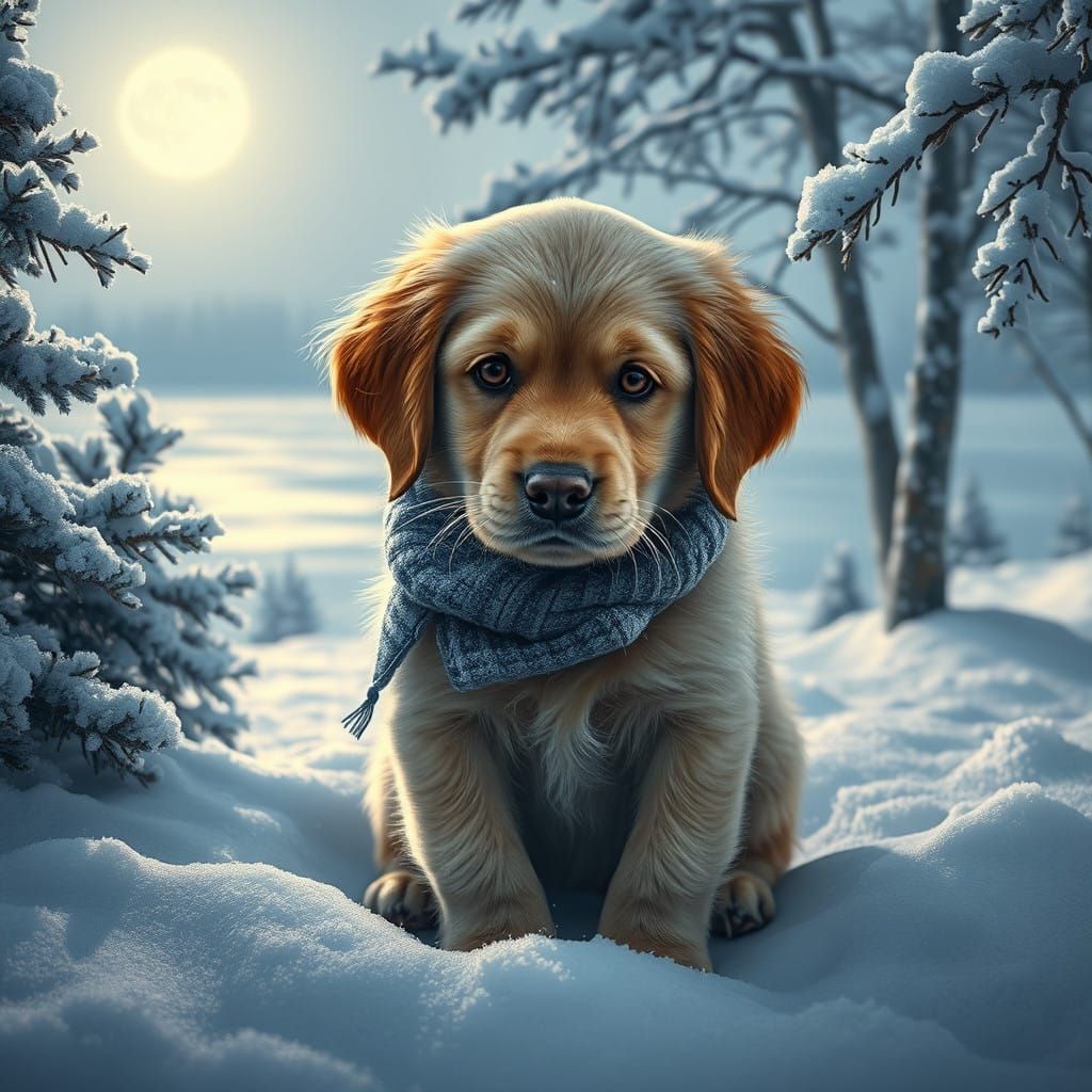 Melancholic Puppy in Snowy Wonderland, Rendered in Detailed ...