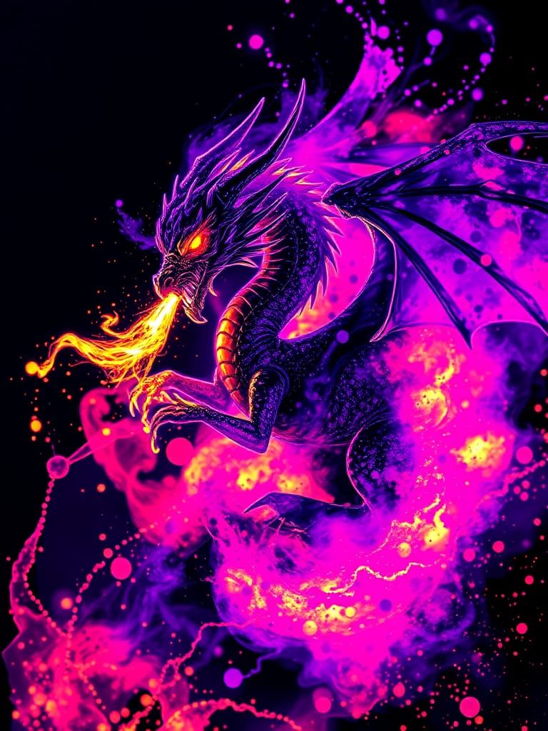 Vibrant Ink Dragon Breathes Fire in Anime Style