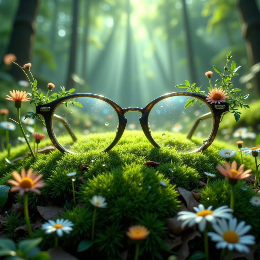 Elegant Spectacles on Moss with Wildflowers in Enchanted For...