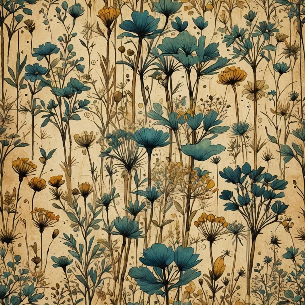 Mystical Illustration on Papyrus in Watercolor and Ink