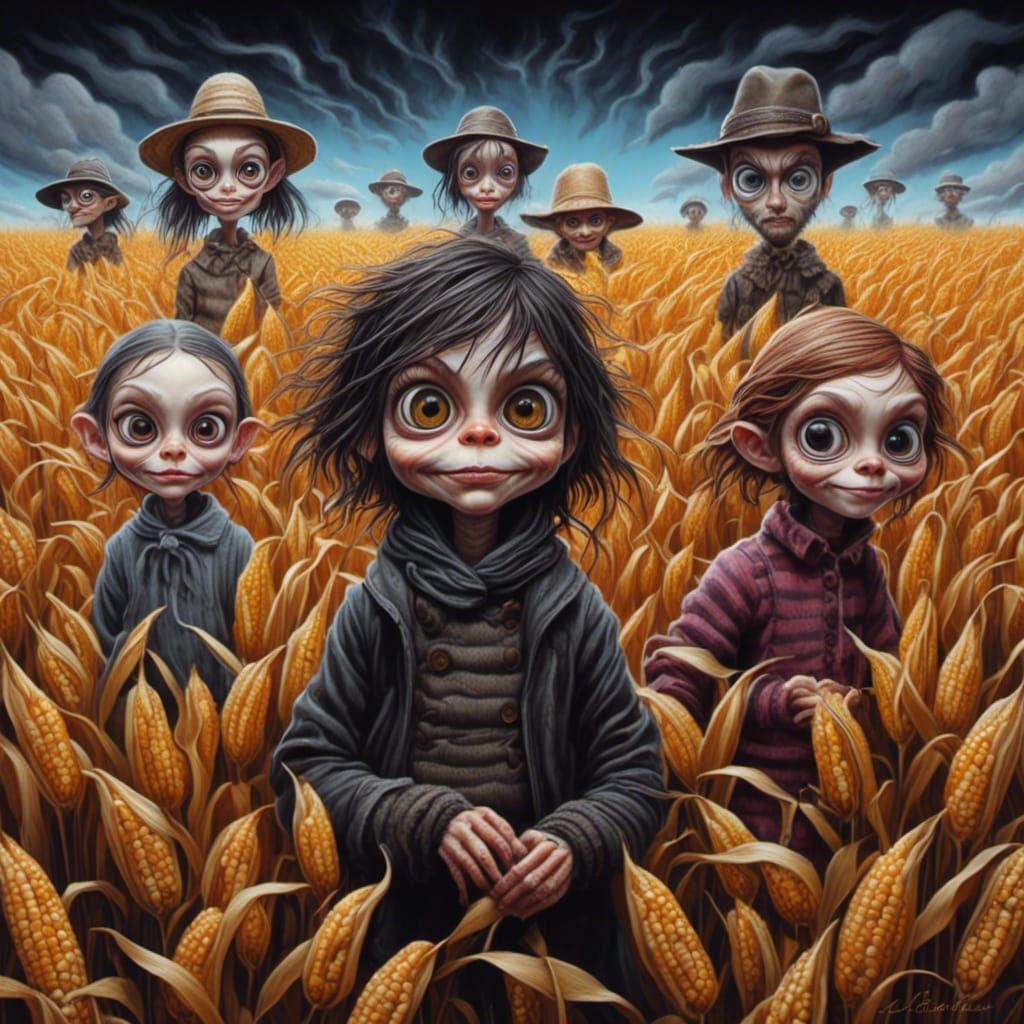 Creepy Children of the Corn Caricature in Graffiti Style