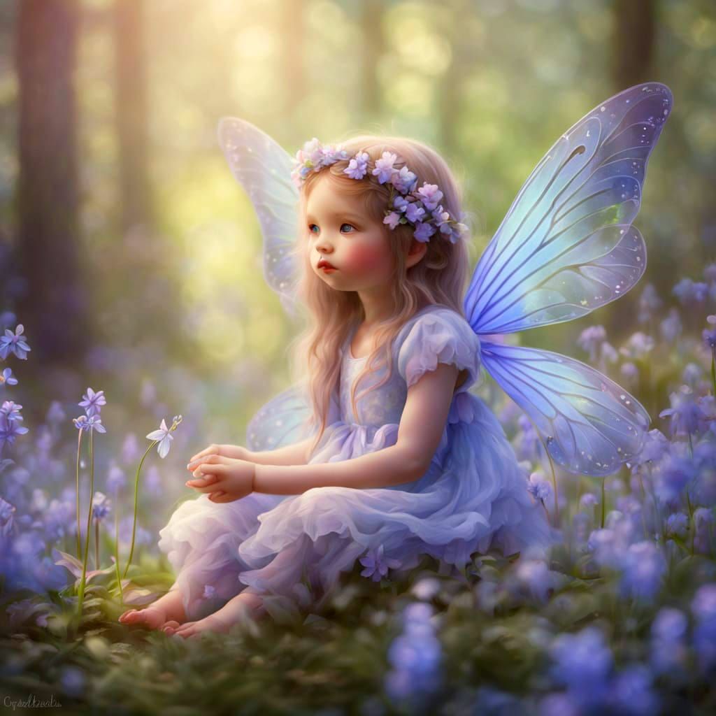 Baby Fairy in Bluebell Forest