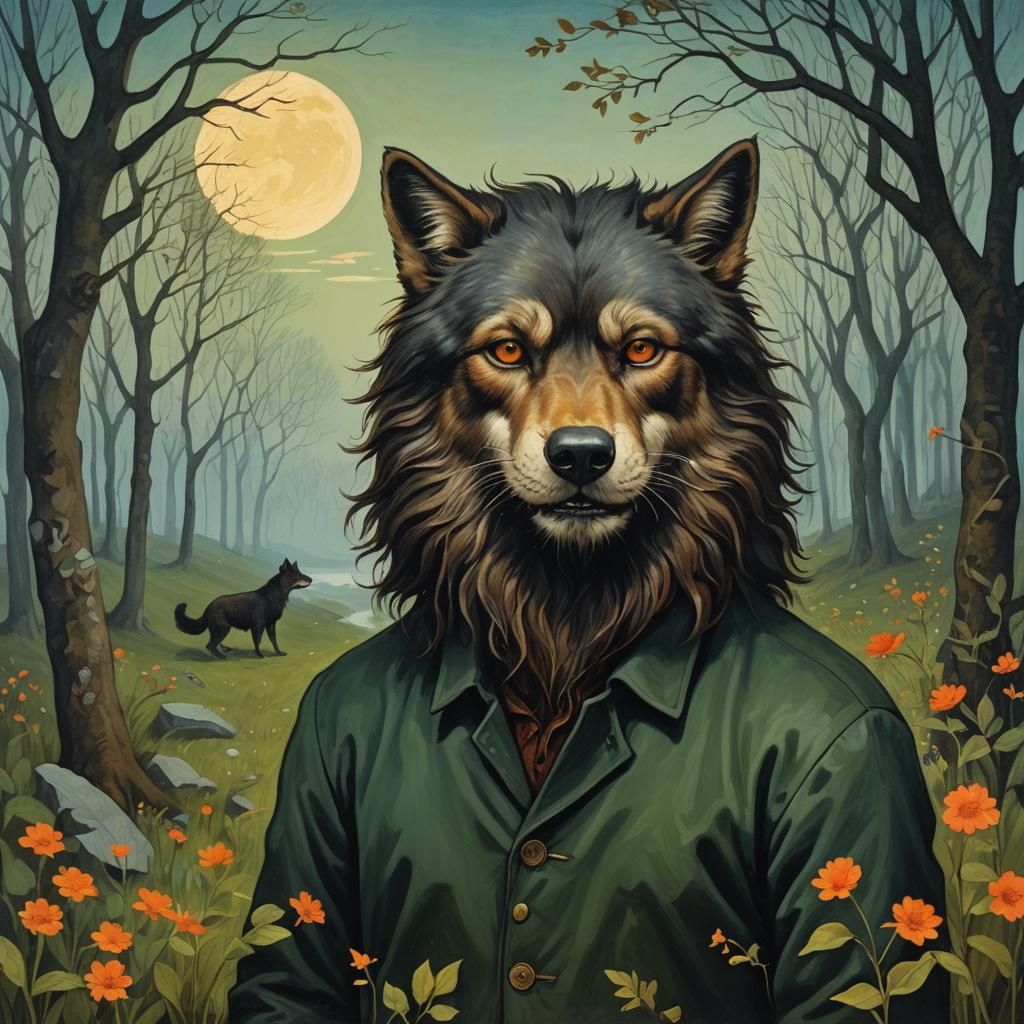 Lycanthrope at Dawn: Gouache Illustration
