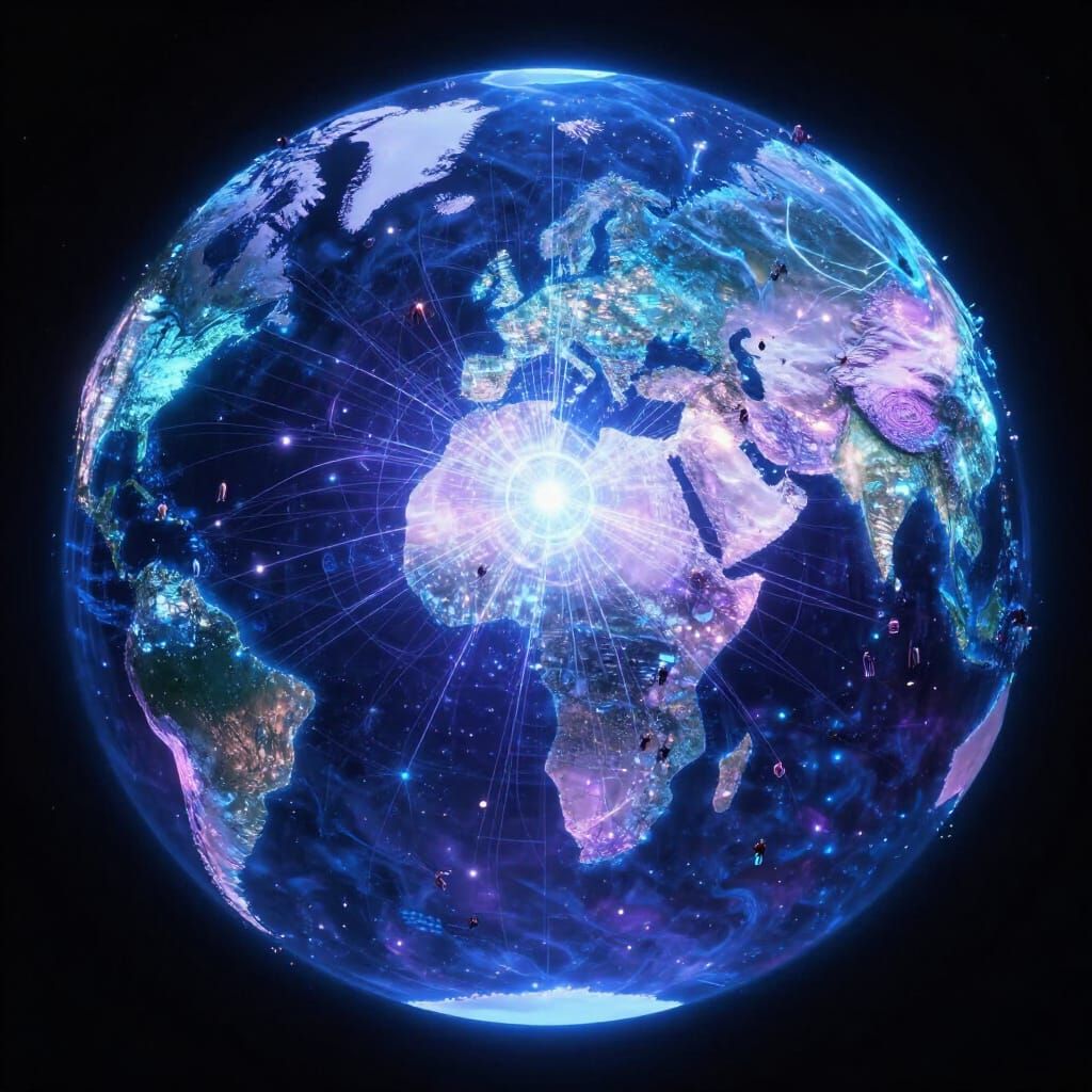AI Global Network: Earth Connected by Neon Data Threads