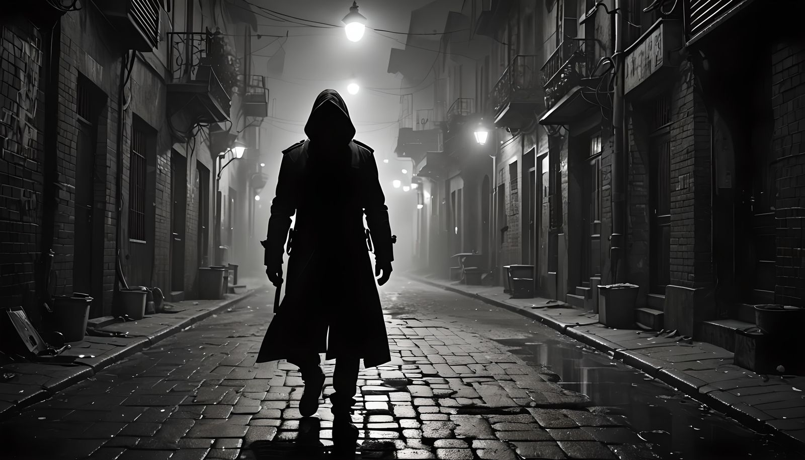 Mysterious Thief Silhouette in Foggy Street