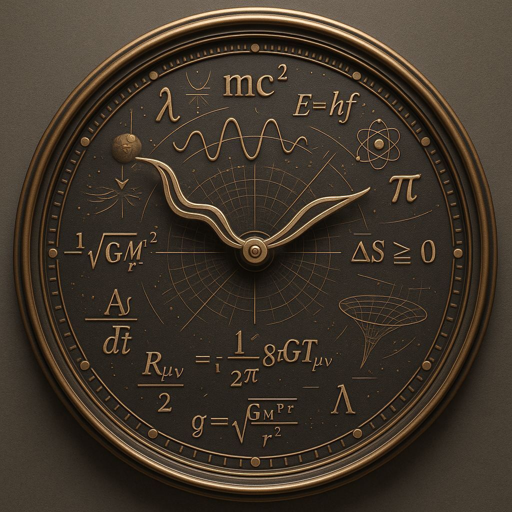 Physics-Inspired Clock with Equations and Wave Hands