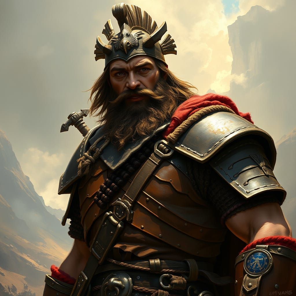Heroic Bearded Warrior in Fantasy Art Style