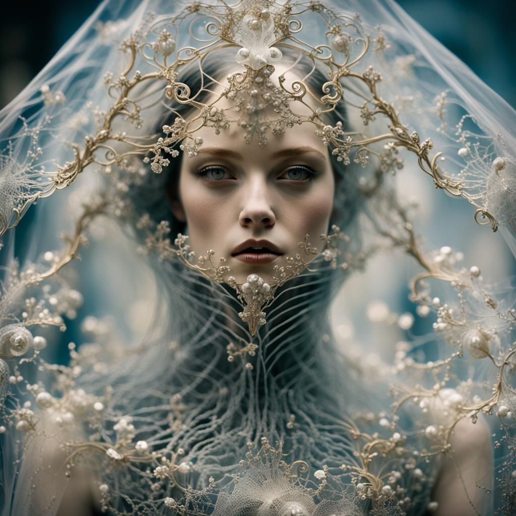 Biological Dieselpunk with Transparent Veil in Rococo Style