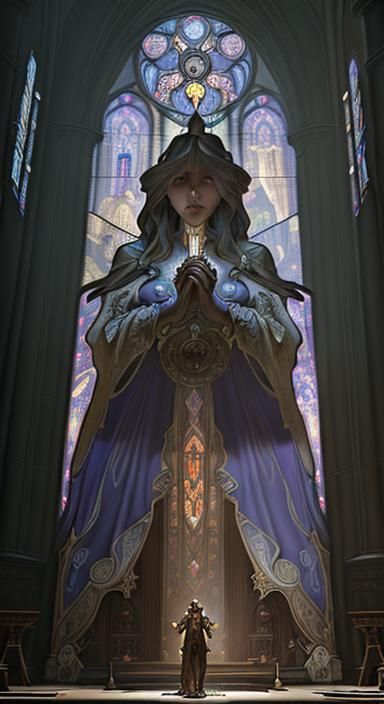 Giant in Cathedral, Alphonse Mucha Style Portrait