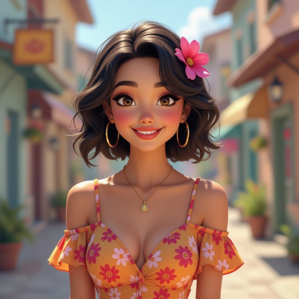 Beautiful Girl Smiling in Vibrant 3D Animated Style