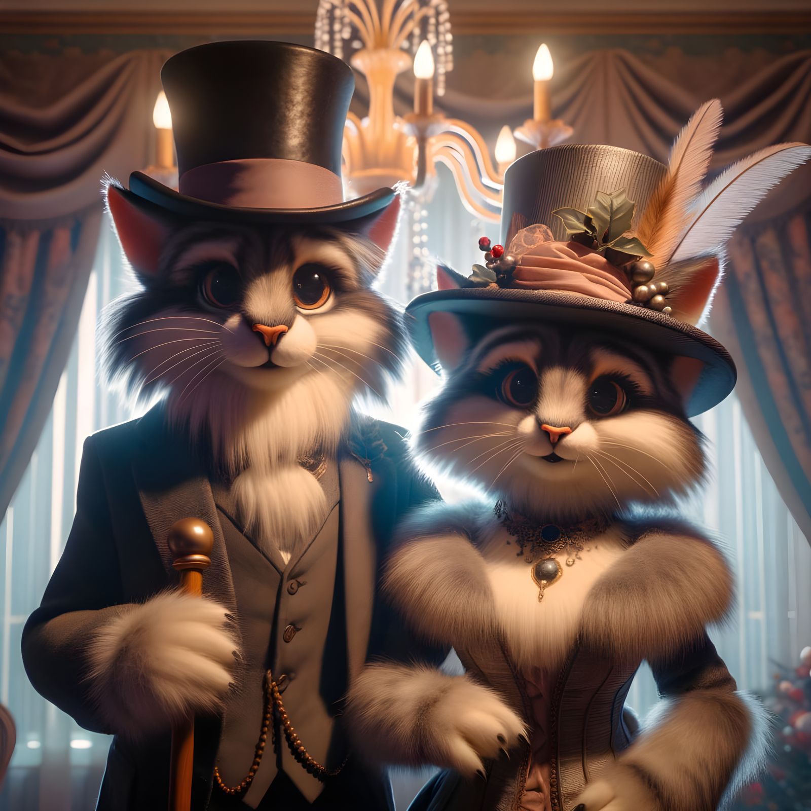 Anthropomorphic Cats Celebrate New Year's Eve