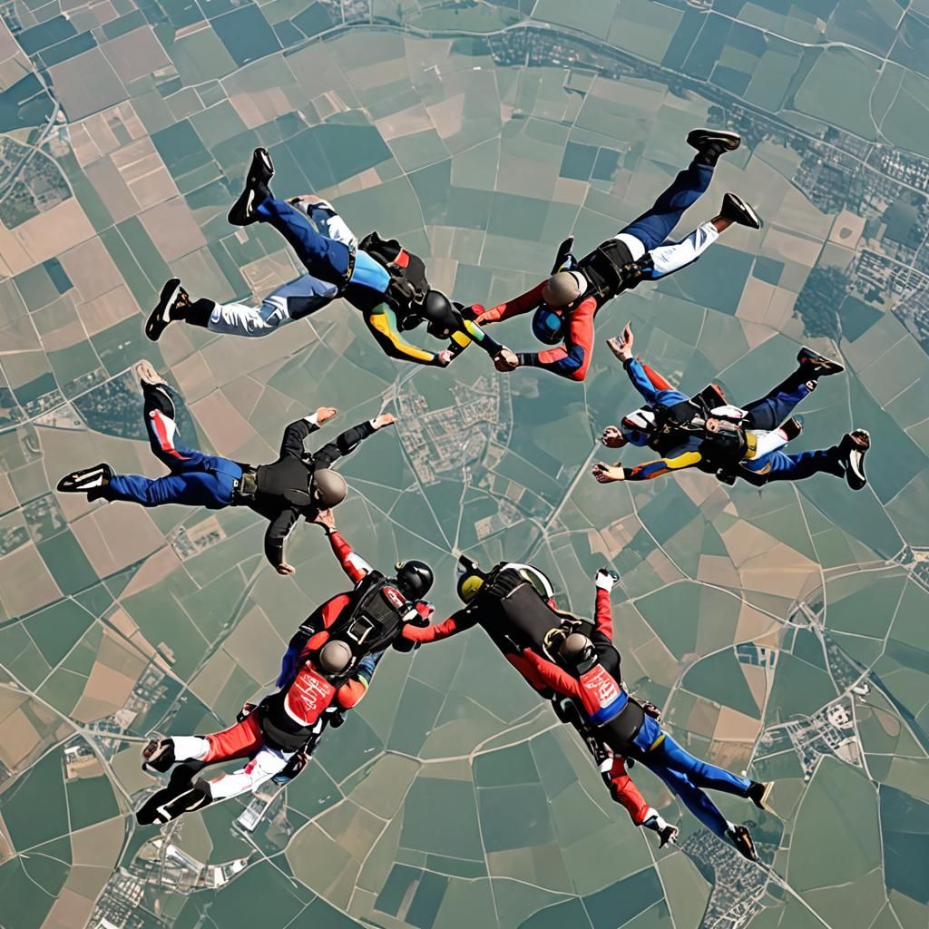 Skydivers Form Precise Shape Before Parachute Opening