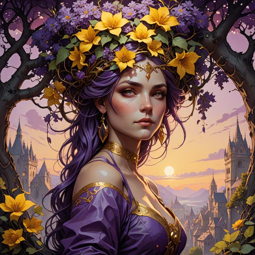 Giant Ancient Magical Tree With Tiny City in Crown