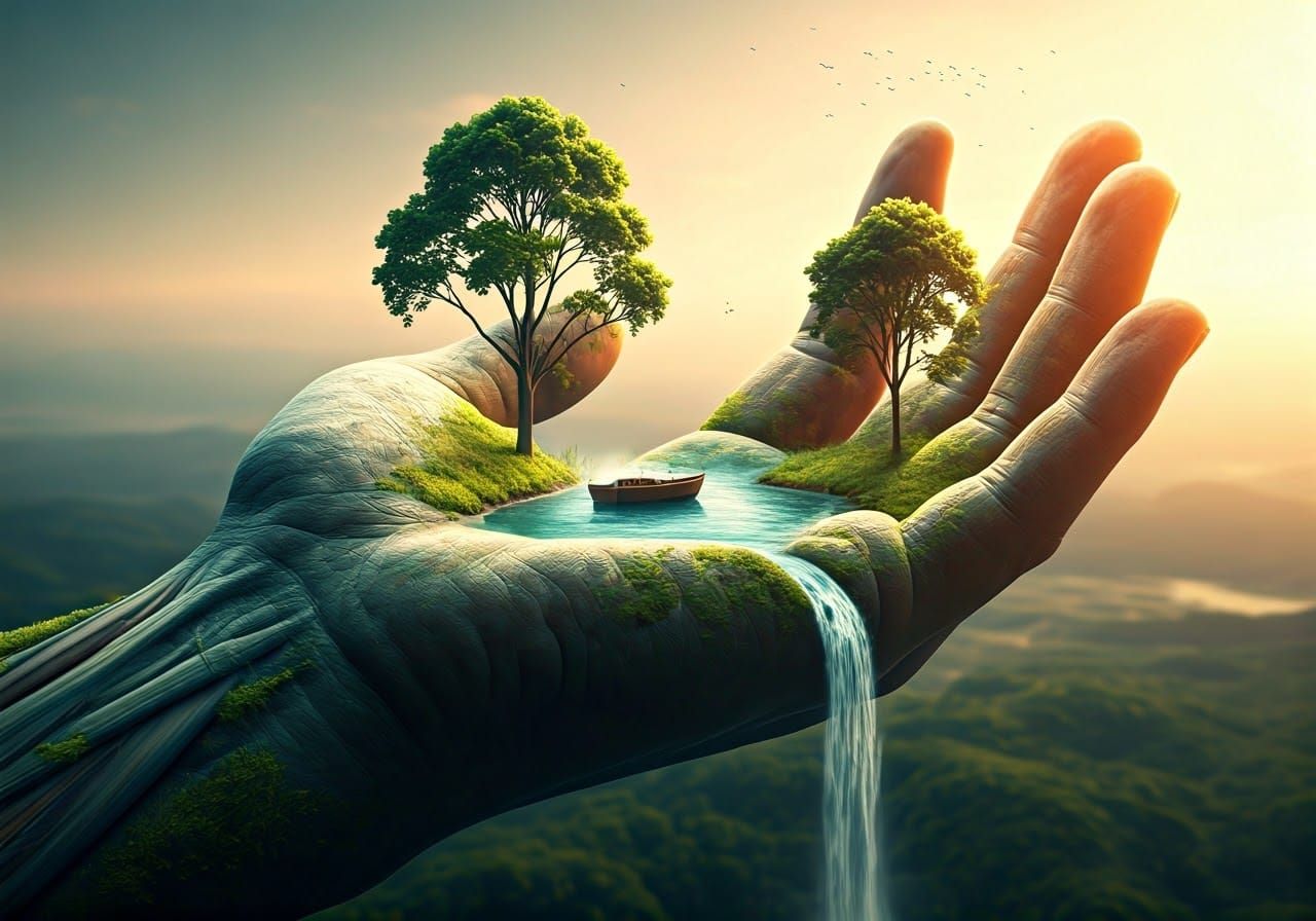 Giant Hand Emerges from Earth as Digital Art