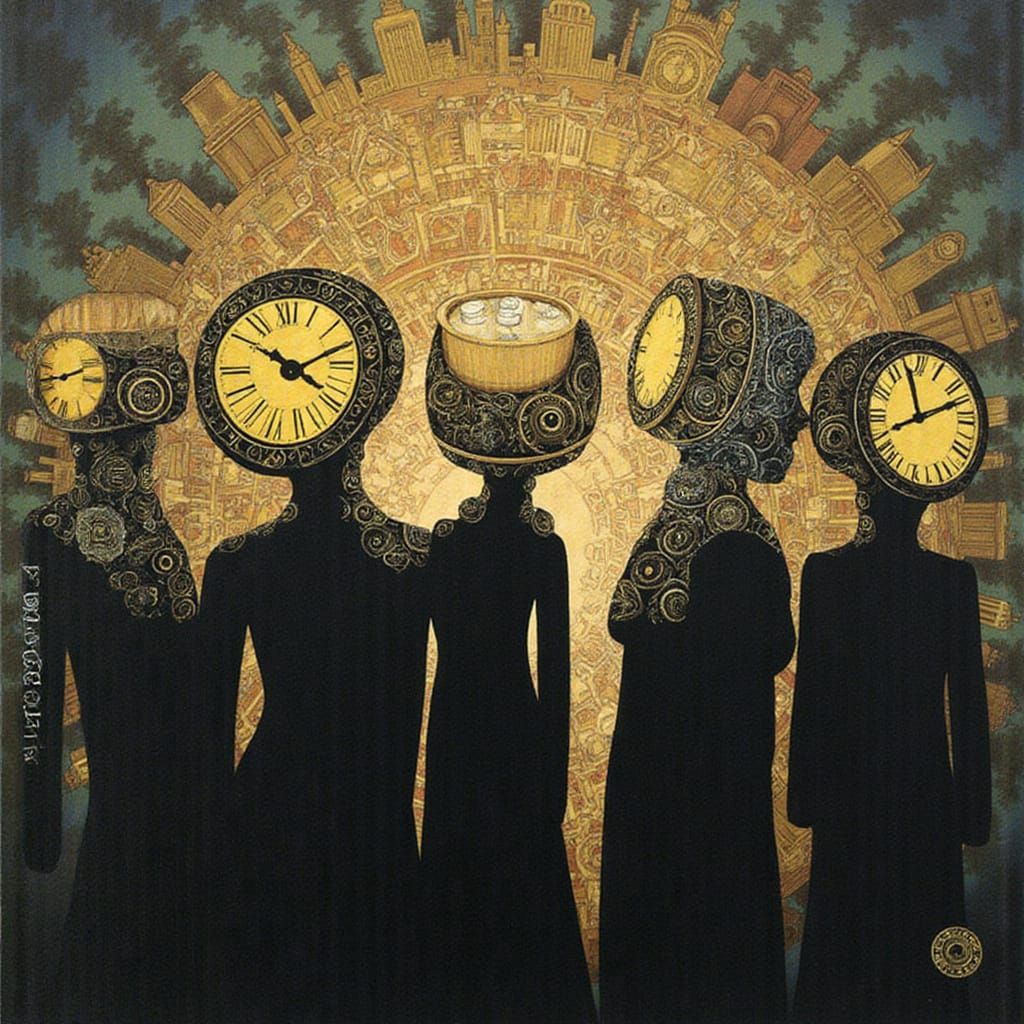 Clockwork City Silhouettes with Clock Heads