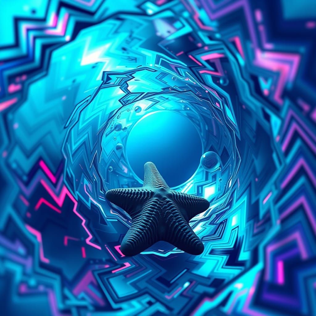 CGI Water Tunnel with Clay Starfish in a Futuristic Style