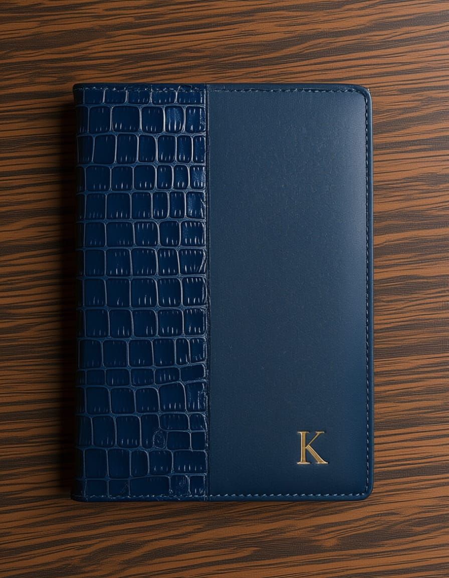 Dark Blue Leather Notebook with Crocodile Texture