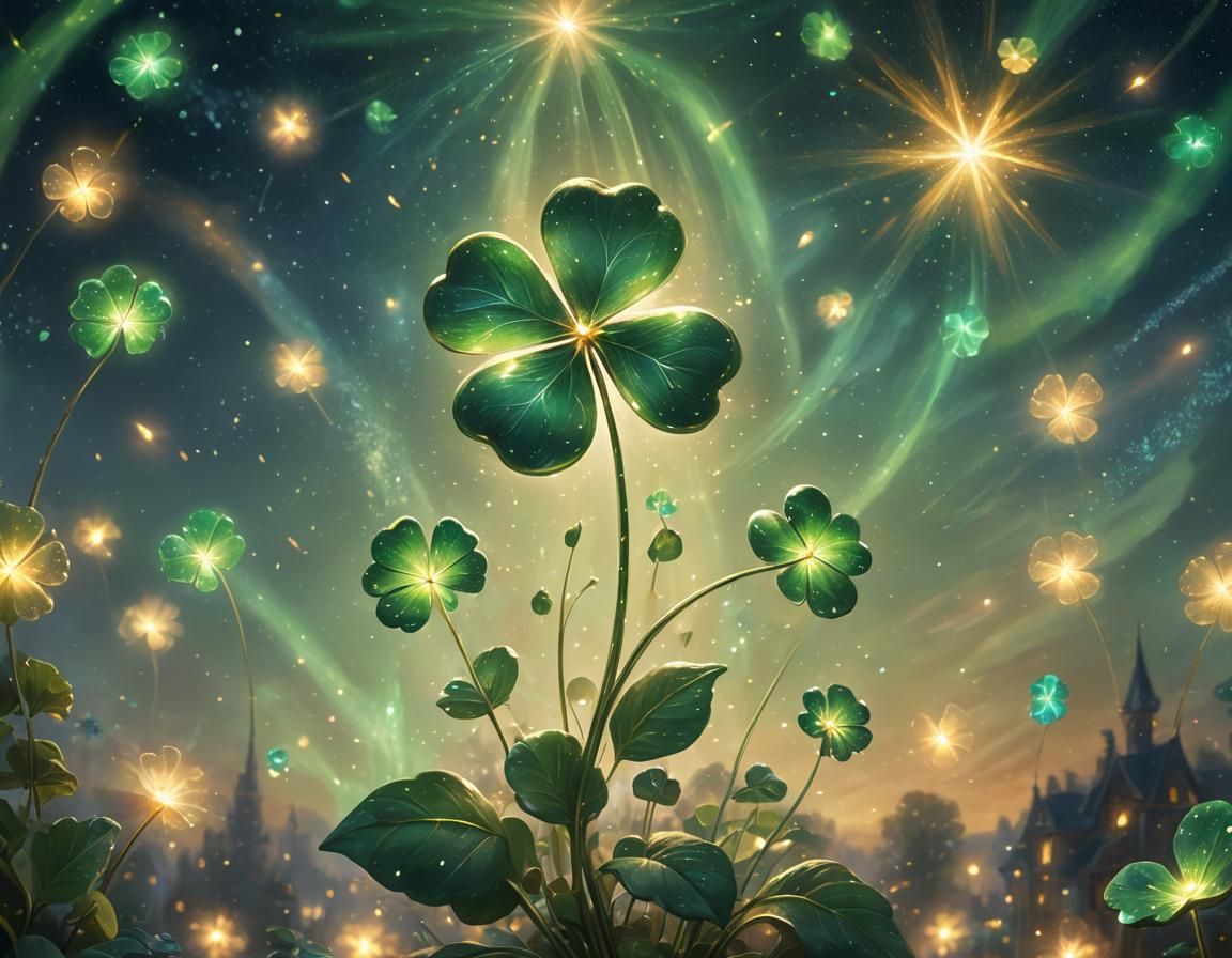 Glowing Clover in a Magical Night Garden