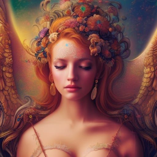 Angelic Girl in Rococo Style with Psychedelic Colors