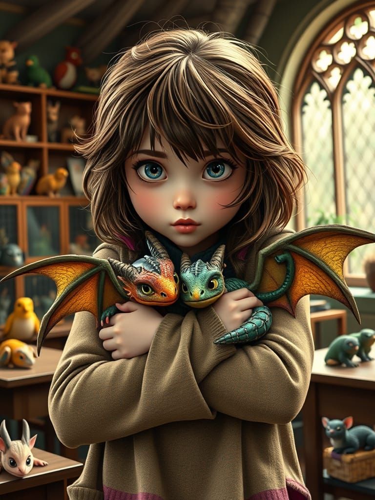 Magical Hogwarts Moment: Teen Hufflepuff Girl Enfolds Winged...