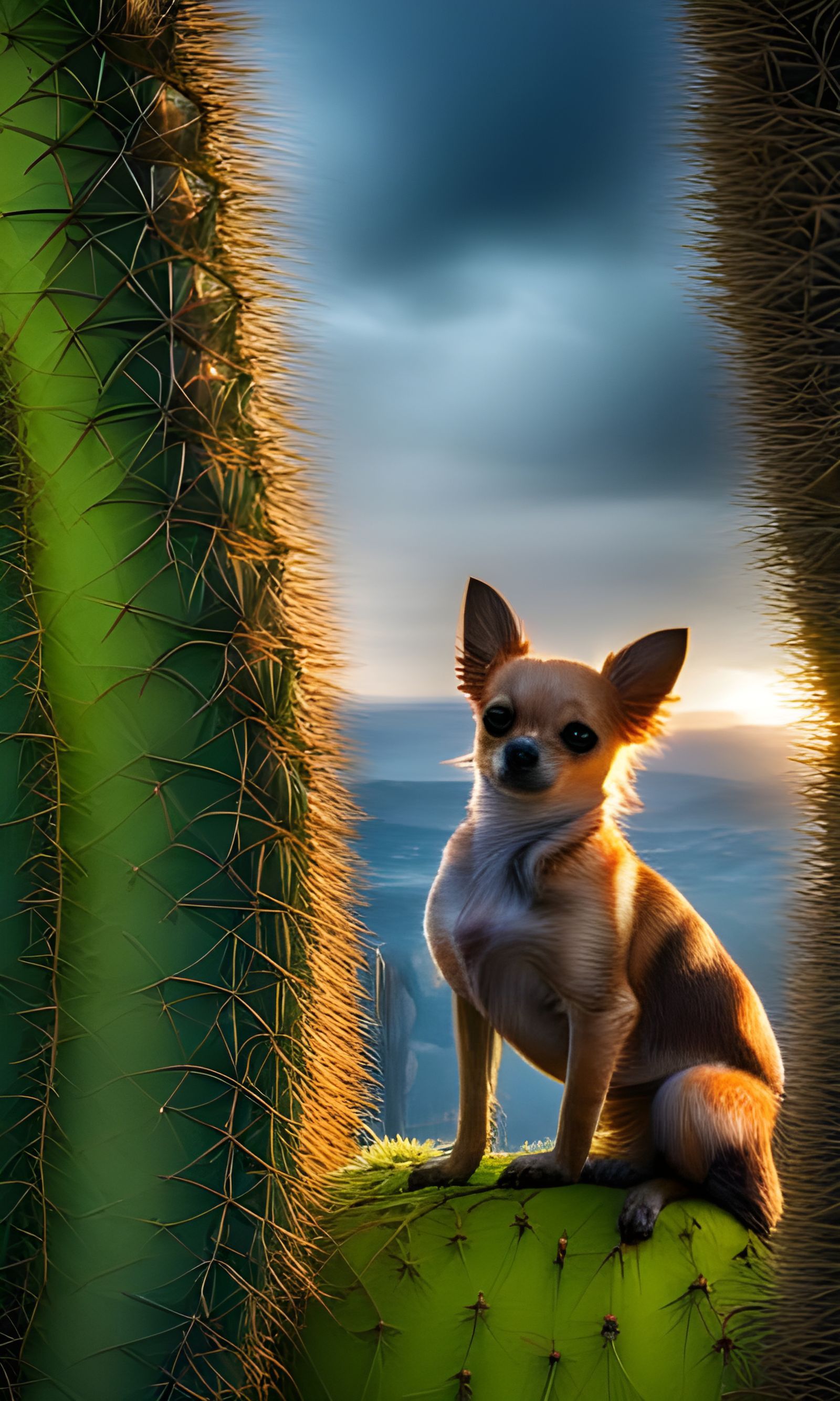 Chihuahua and Giant Cactus: A Hyperrealistic Image