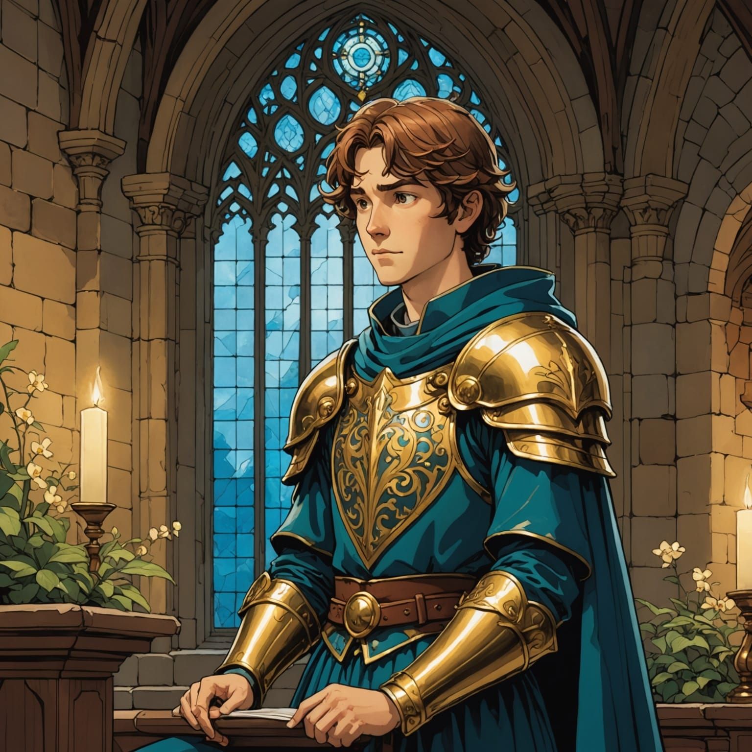 Young Paladin in Chapel, Studio Ghibli Style
