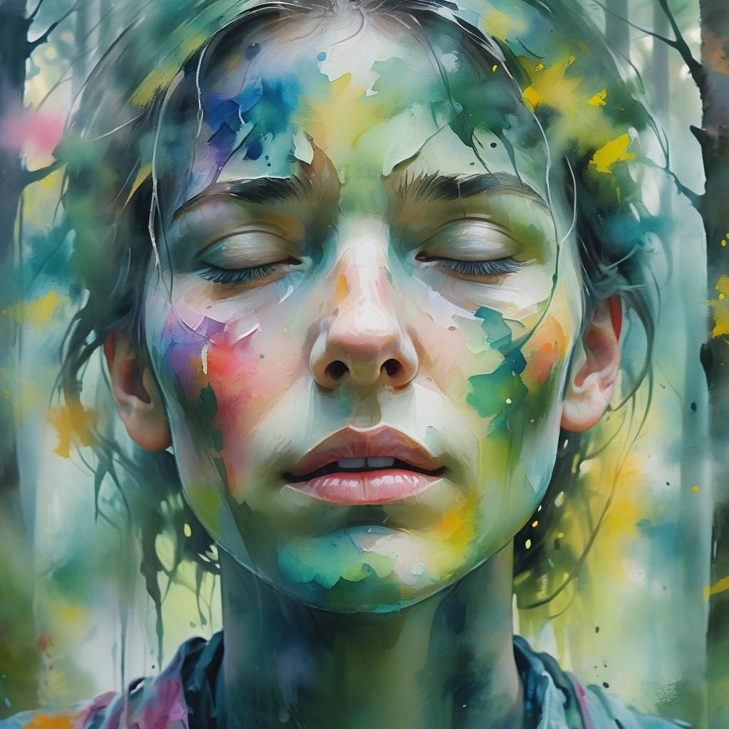 Abstract Expressionist Portrait in Misty Forest