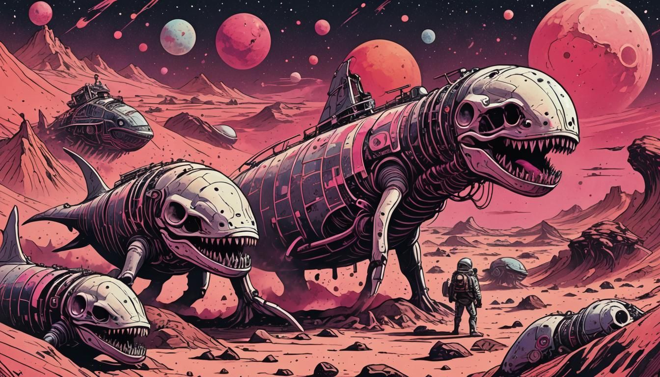 Whale Skeletons on Mars in Polish Comic Style
