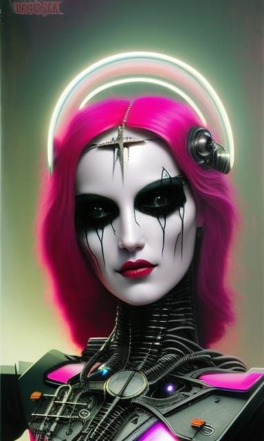 Cyberpunk Nun Cenobite with Neon Hair