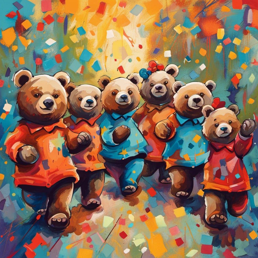 Cute Bears Marching in Abstract Parade
