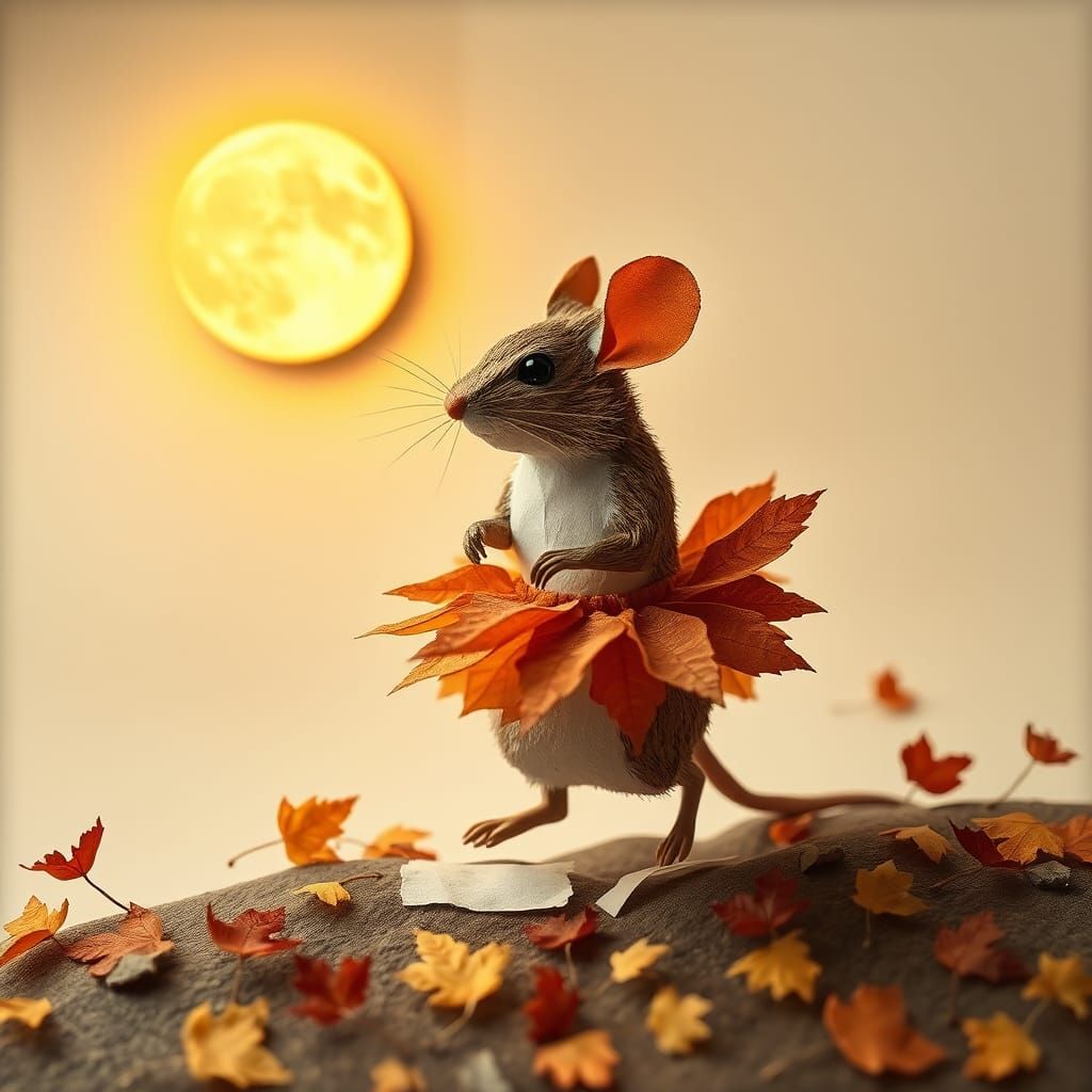 Autumnal Paper Art: Mouse Dancing in Tutu