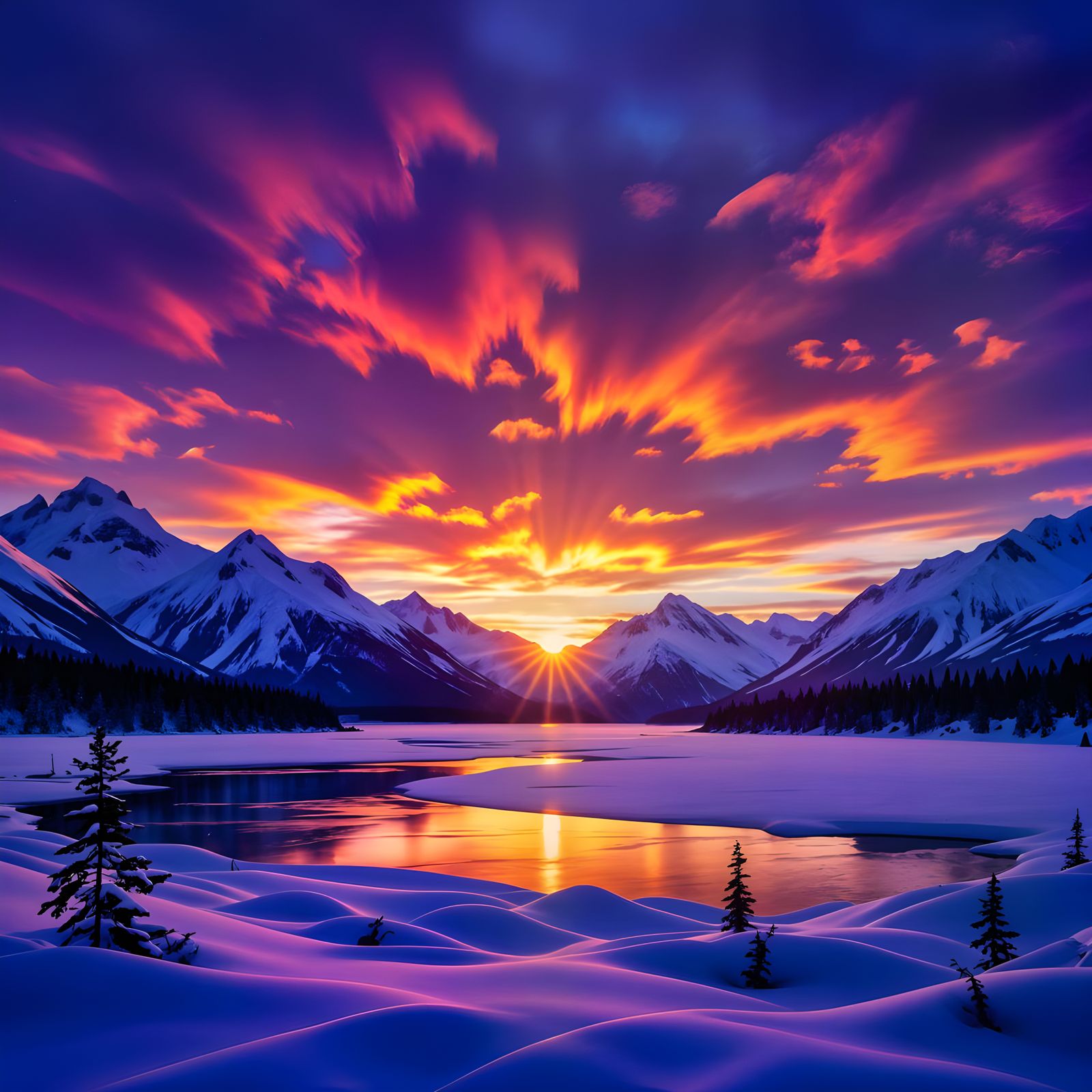 Vibrant Alaskan Sunset Over Majestic Landscape