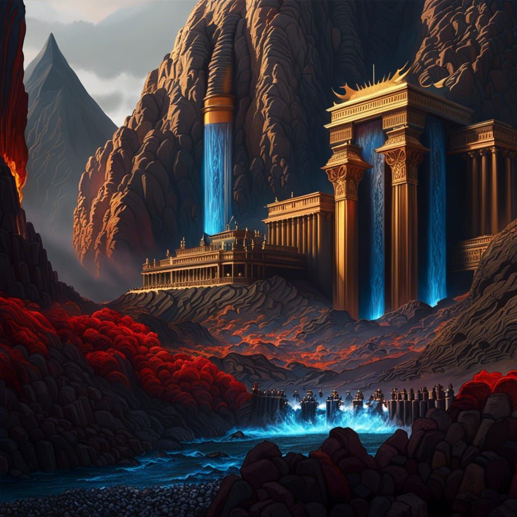 Epic Egyptian Temple in Volcanic Landscape