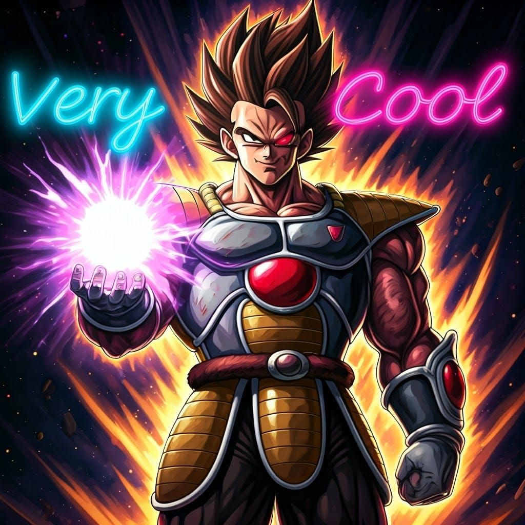 Epic Saiyan Warrior in Vibrant Neon Anime Style