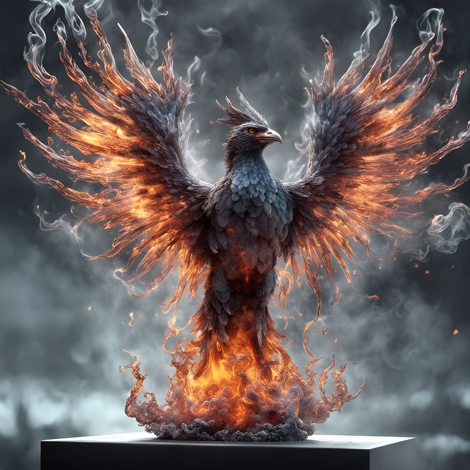 Glassblown Phoenix Figurine Surrounded by Flames