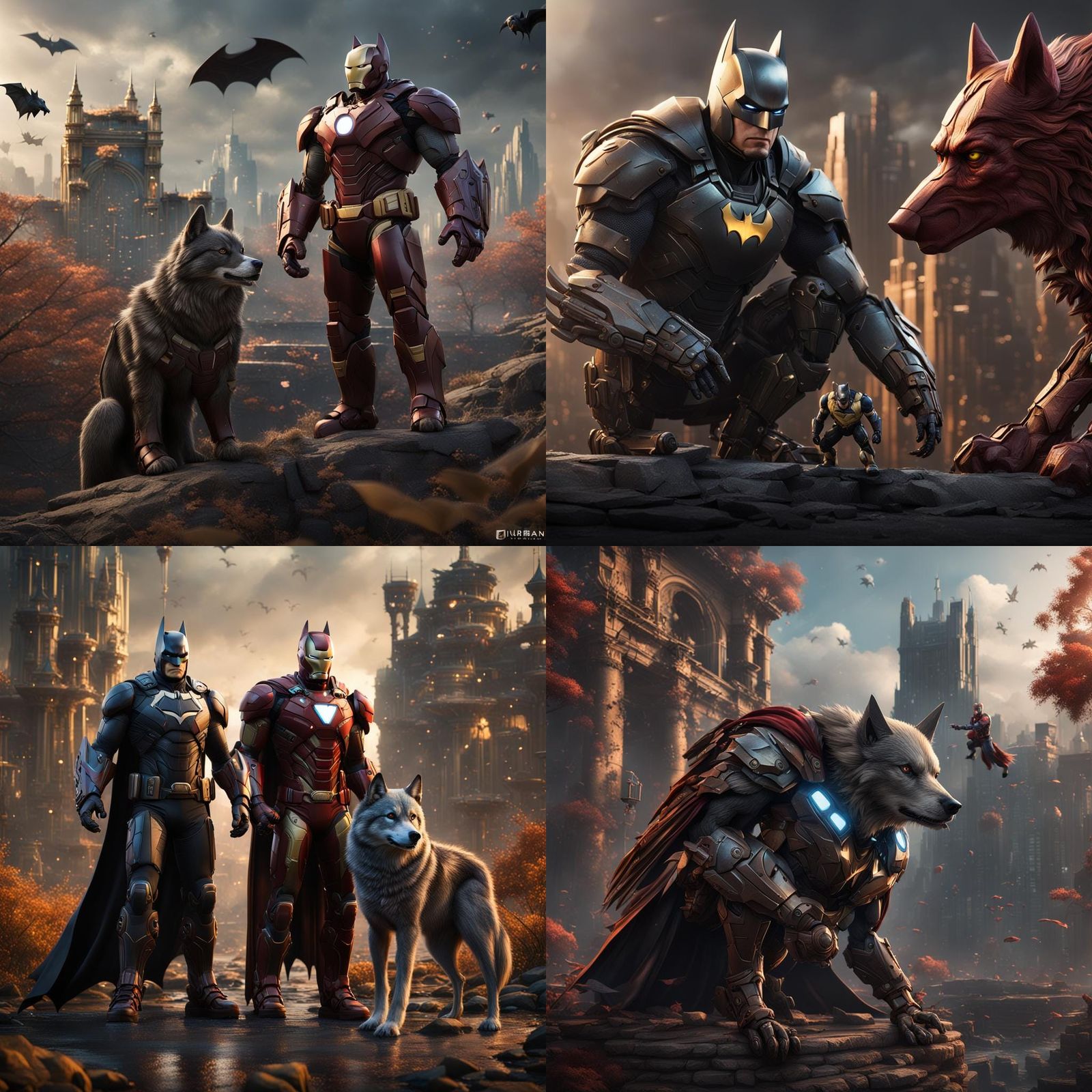 Iron Man and Batman with Animal Companions