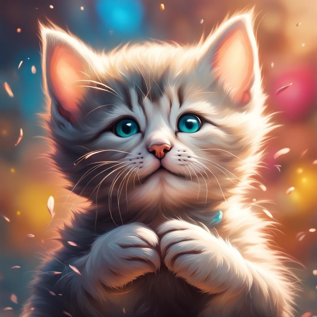 Cute Kitten Praying: Hyperrealistic Splash Art