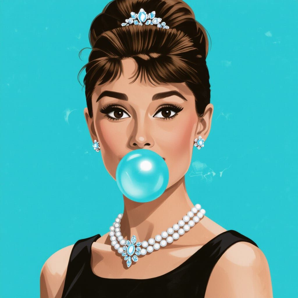 Audrey Hepburn with Tiffany Blue Bubble Gum