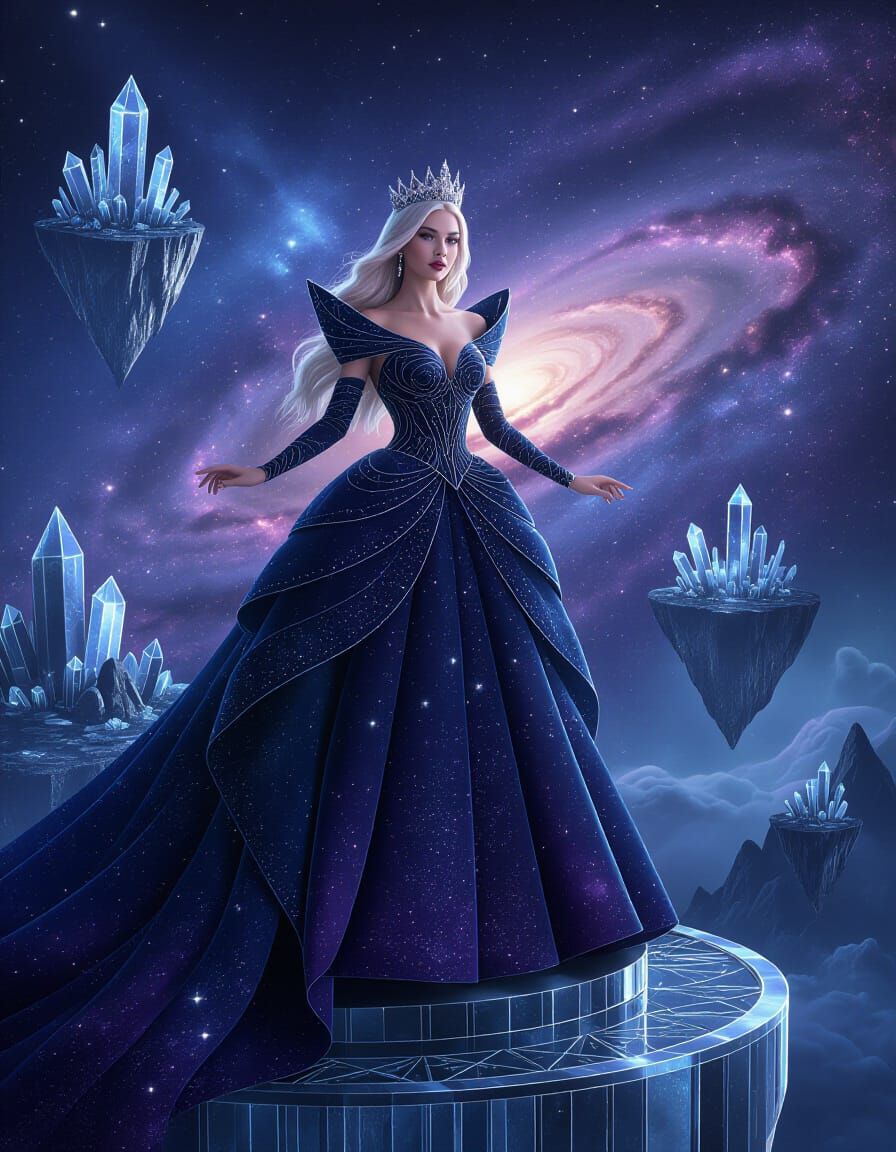 Regal Queen of Diamonds in Cosmic Starlight Gown