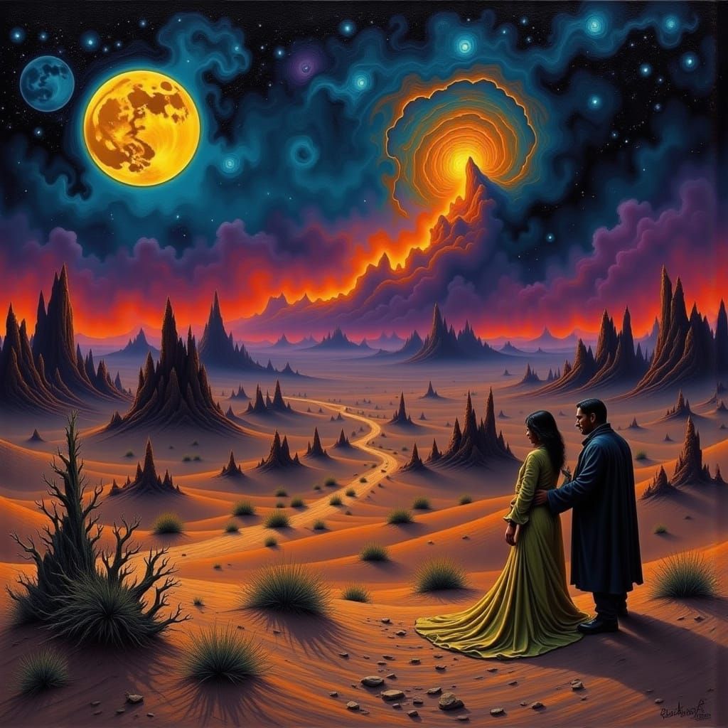 Midnight Oasis Romance in Desert Landscape